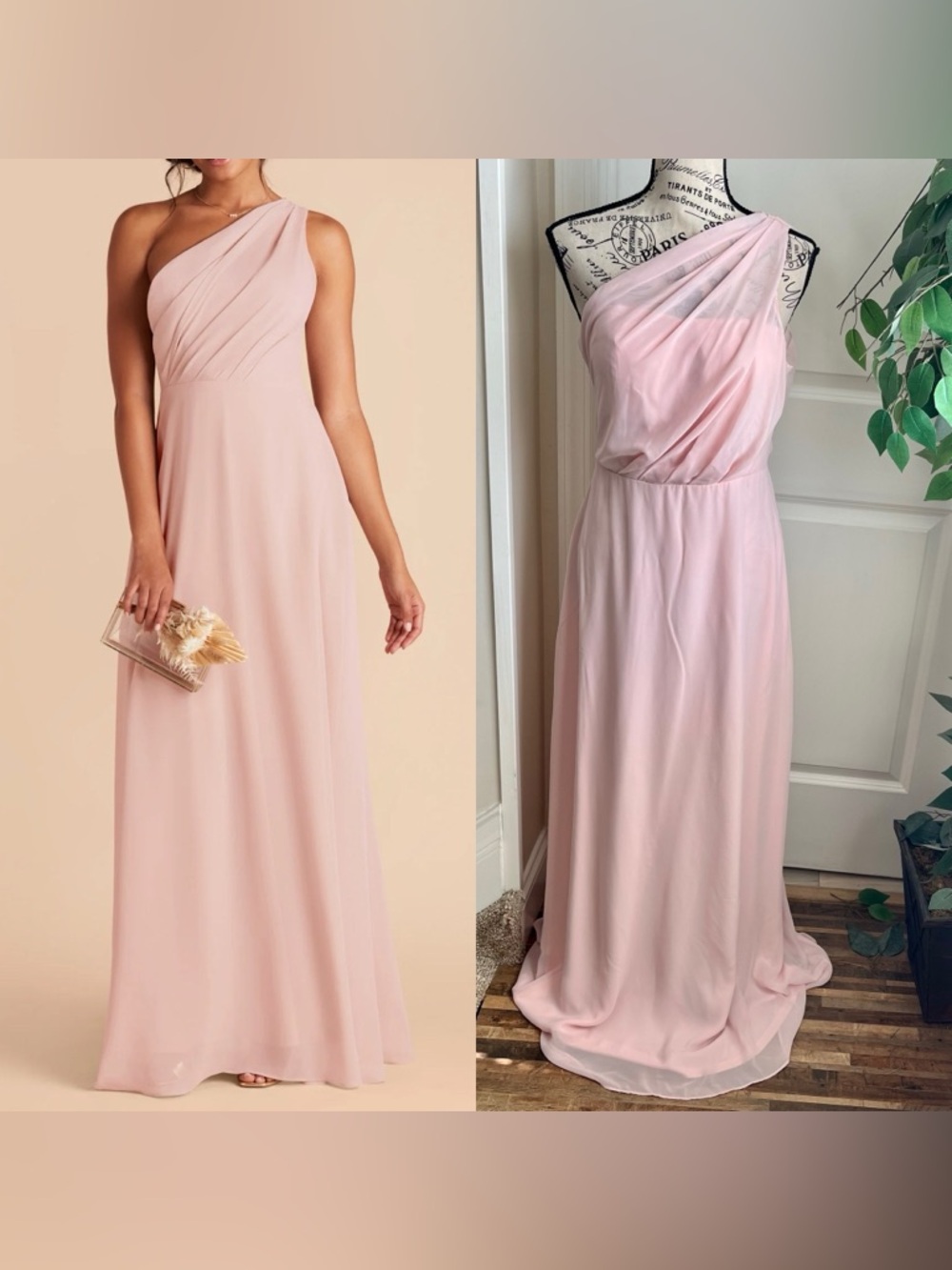 Birdy Grey Kira Chiffon One-Shoulder Maxi Dress Blush Pink Sz S